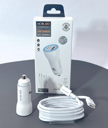 Mobigo GO200PDC 38W USB A+C car charger with Type-C to C combo