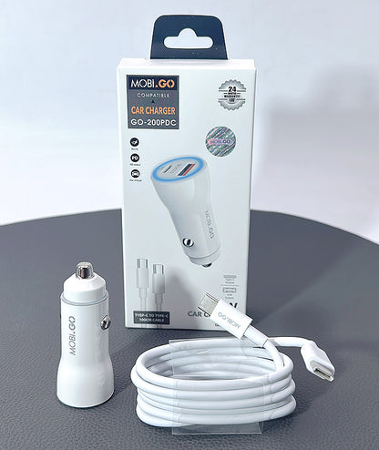 Mobigo GO200PDC 38W USB A+C car charger with Type-C to C combo