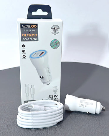 Mobigo GO200PDL 38W 2 UAB car charger with Type-C to Lightning combo