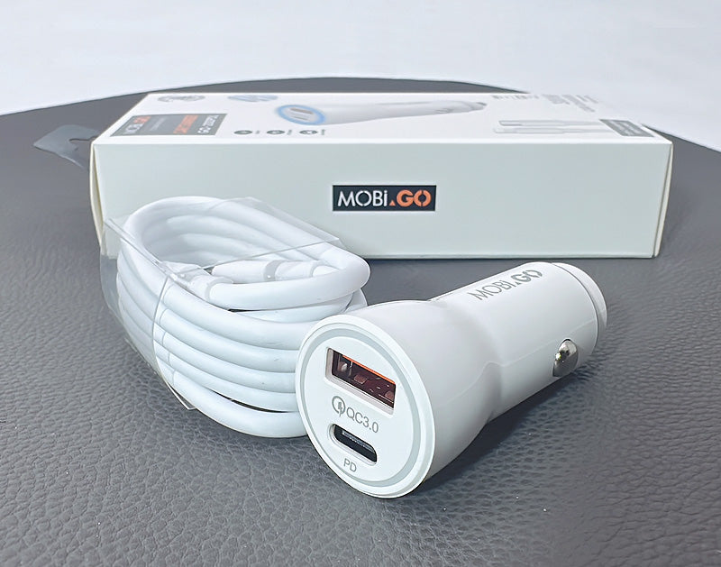 Mobigo GO200PDL 38W 2 UAB car charger with Type-C to Lightning combo