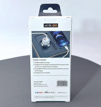 Mobigo GO200PDL 38W 2 UAB car charger with Type-C to Lightning combo