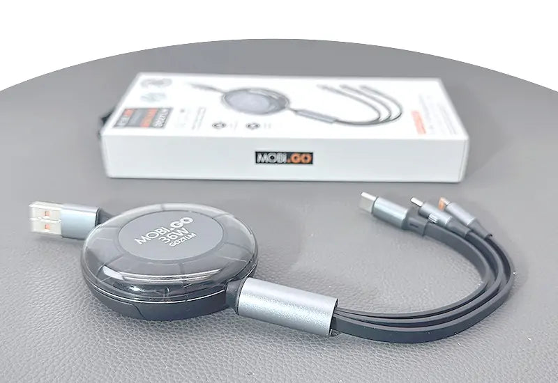 Mobigo GO2TLM 1m 6A 3 in 1 Retractable Charging Cable
