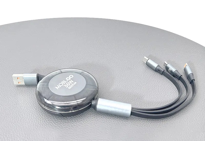 Mobigo GO2TLM 1m 6A 3 in 1 Retractable Charging Cable