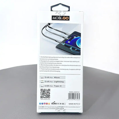 Mobigo GO2TLM 1m 6A 3 in 1 Retractable Charging Cable