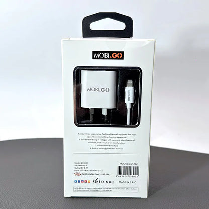 Mobigo GO302 2.1A wall charger with USB-A to Lightning combo