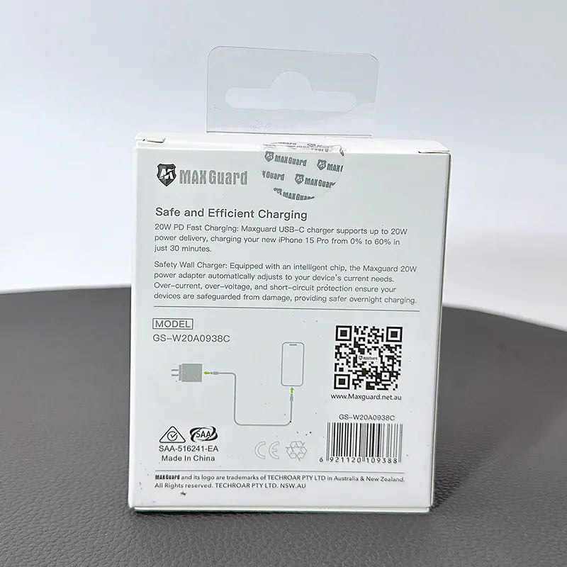 Maxguard GSW20A0938C/GS20W0338 PD 20W wall charger