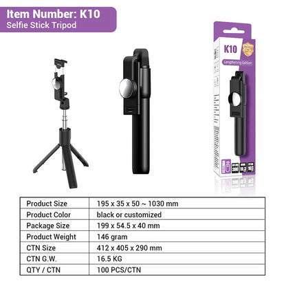 Wireless selfie stick tripod K10L