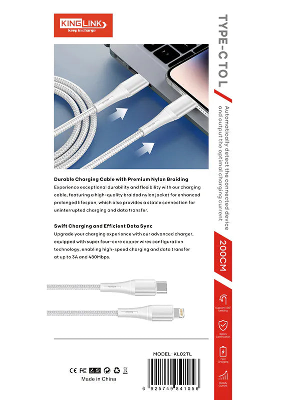 Kinglink KL02TL 2m 20W Type-C to Lightning Cable