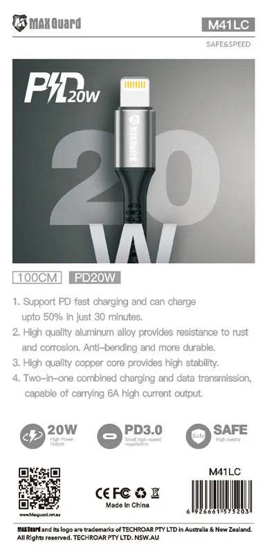 Maxguard M41LC 1m 20W Type-C to Lightning cable