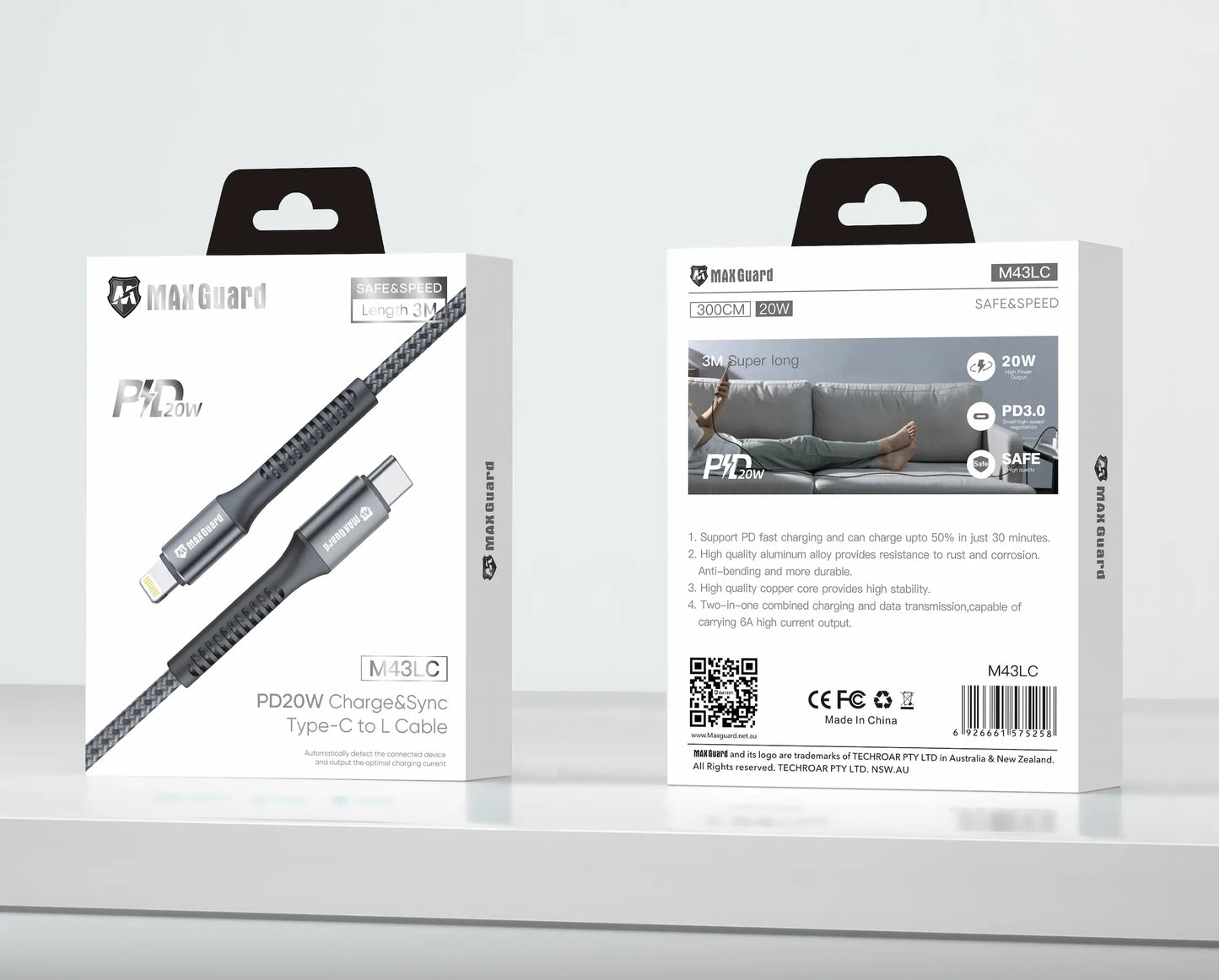 Maxguard M43LC 3m 20W Type-C to Lightning cable