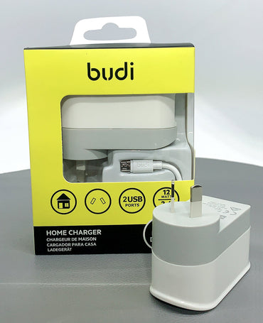 Budi AC339AMW 12W wall charger with USB-A to micro combo