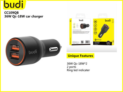 Budi CC109Q 36W 2USB Car Charger