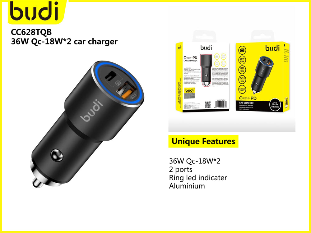 Budi CC628TQ8 38W UAB A+C Car Charger