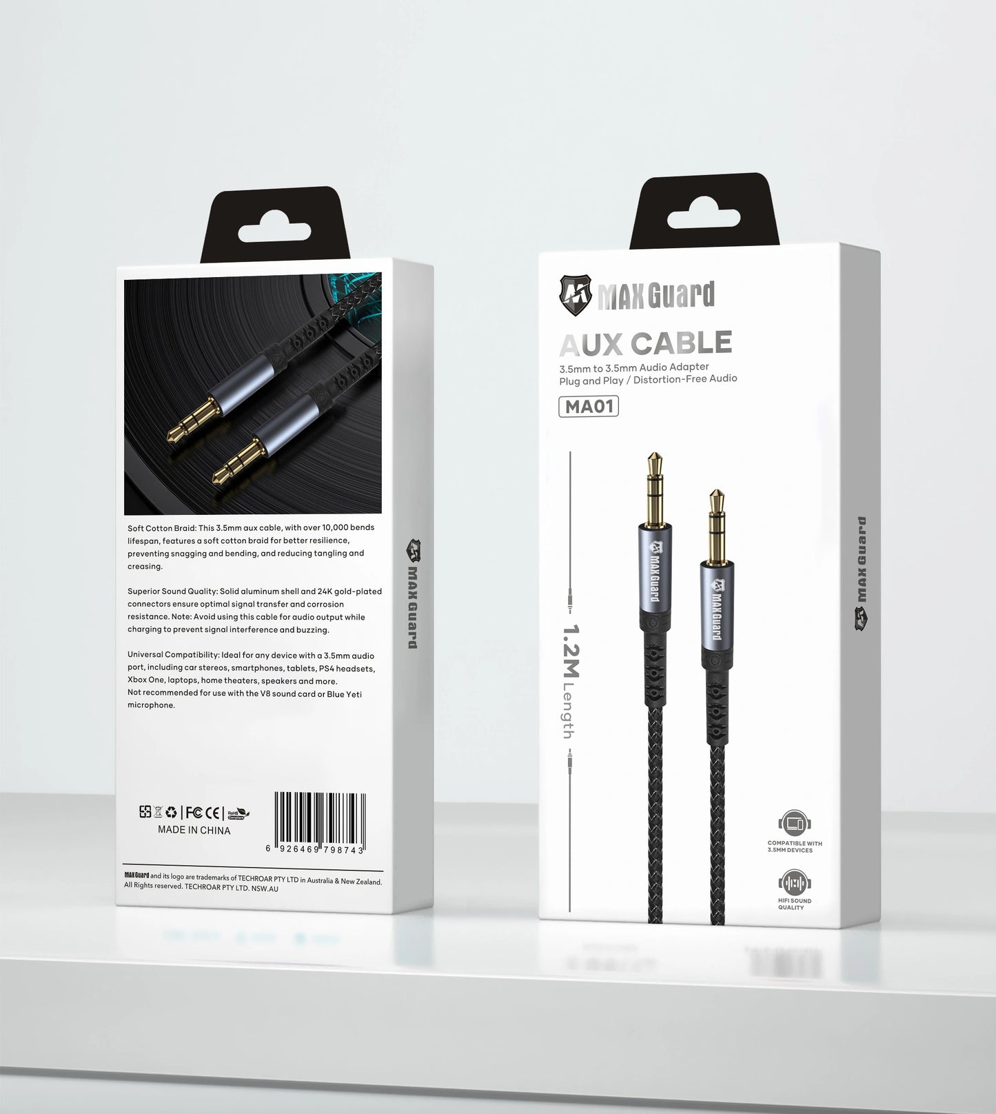 Maxguard MA01 Plug-and-Play 3.5mm AUX Cable (1.2m)