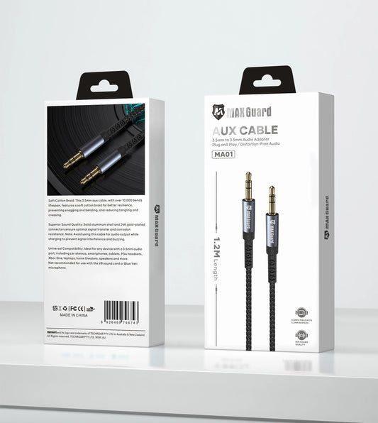 Maxguard MA01 Plug-and-Play 3.5mm AUX Cable (1.2m)