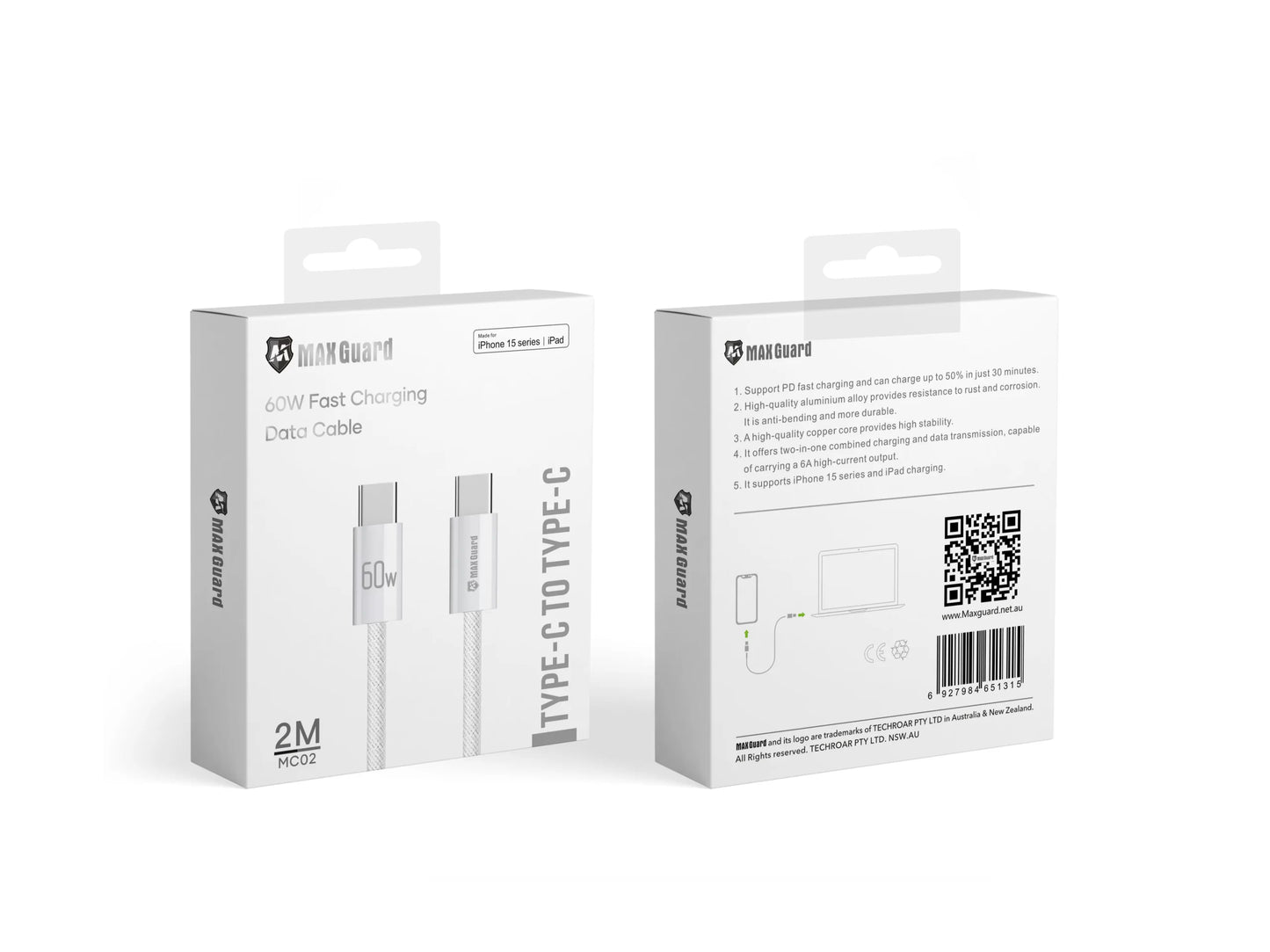 Maxguard MC01 1m Colours 60W Type-C to C cable