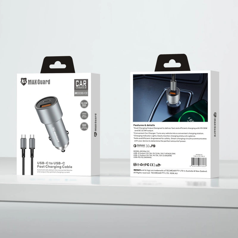 Maxguard MC036CC 38W USB A+C car charger with Type-C to C combo