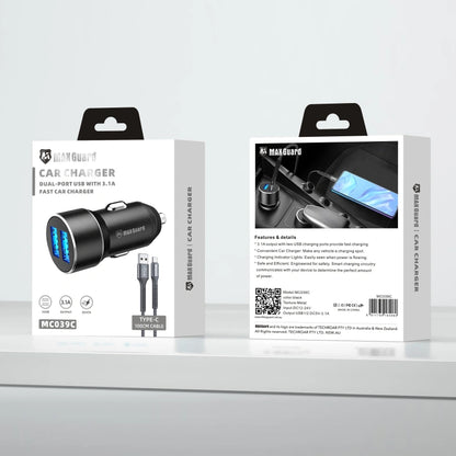 Maxguard MC039C 3.1A 2USB car charger with USB-A to C combo