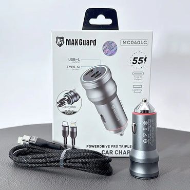 Maxguard MC040LC 55W 2 USB C+C car charger with Type-C to Lightning combo