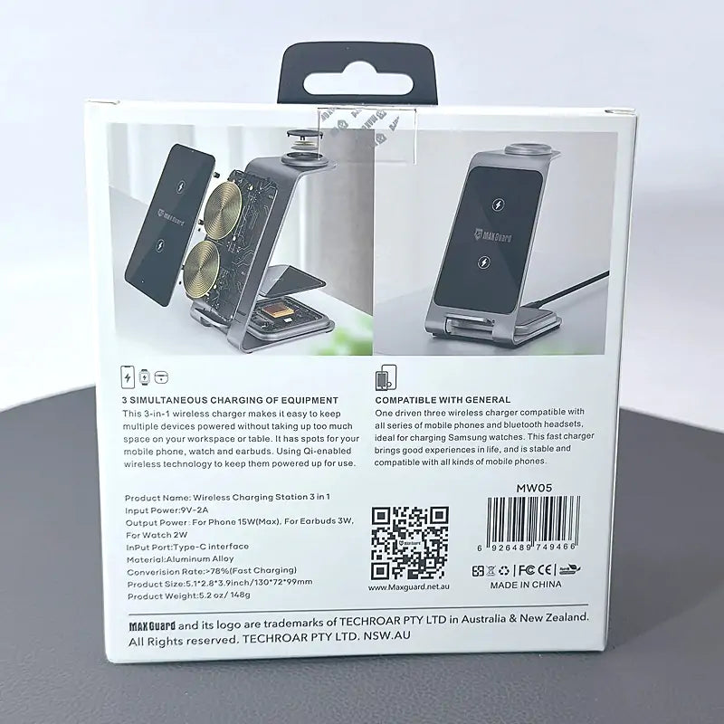 Maxguard MW05 3 in 1 15W Wireless Charger (for Samsung watch and IOS & android system phone)