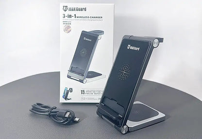 Maxguard MW08 3 in 1 15W Wireless Charger (For apple watch and IOS & android system phone)