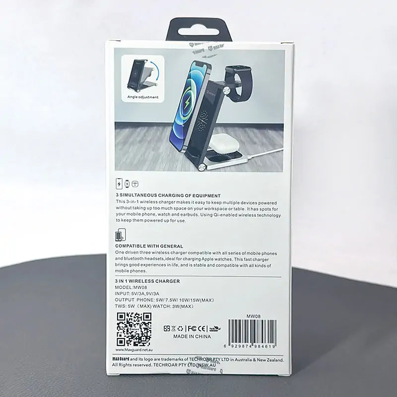 Maxguard MW08 3 in 1 15W Wireless Charger (For apple watch and IOS & android system phone)