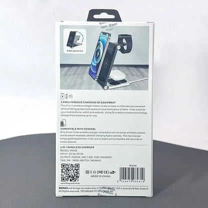 Maxguard MW08 3 in 1 15W Wireless Charger (For apple watch and IOS & android system phone)