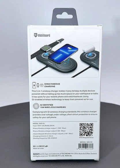 Maxguard MW03 3 in 1 15W Wireless Charger For Apple Watch