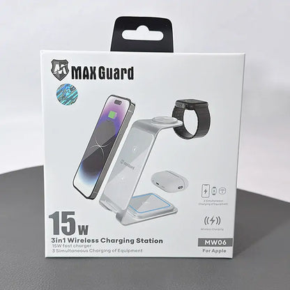 Maxguard MW06 3 in 1 15W Wireless Charger (For apple watch and IOS & android system phone)