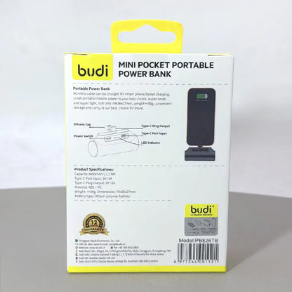 Budi PB826T 3000 mah Mini Pocket Portable Power Bank
