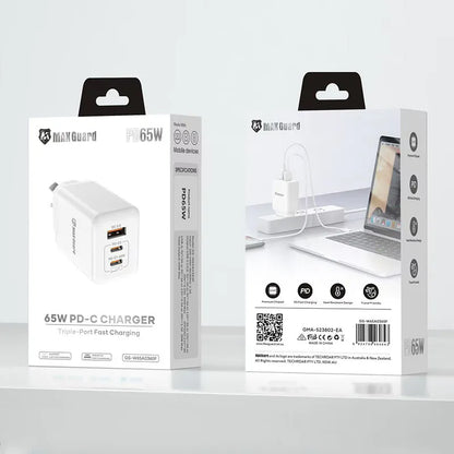 Maxguard W65A0365F 65W PD Wall Charger (Works for laptops, tablets, and phones)
