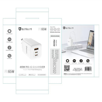 Maxguard W65A0365F 65W PD Wall Charger (Works for laptops, tablets, and phones)