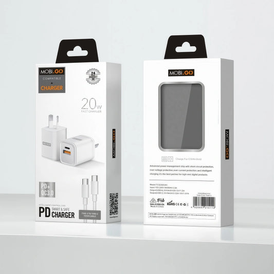 Mobigo TCS2081ACCC PD 20W wall charger with Type-C to C combo