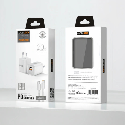 Mobigo TCS2081ACLC PD 20W wall charger with Type-C to Lightning combo