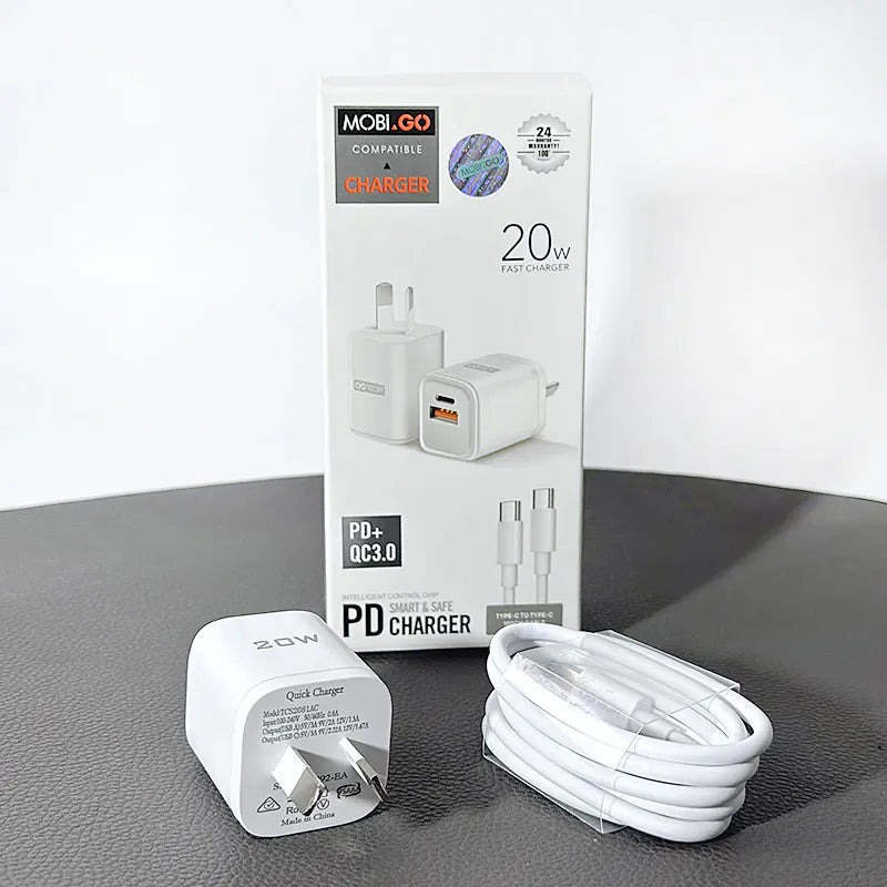 Mobigo TCS2081ACCC PD 20W wall charger with Type-C to C combo