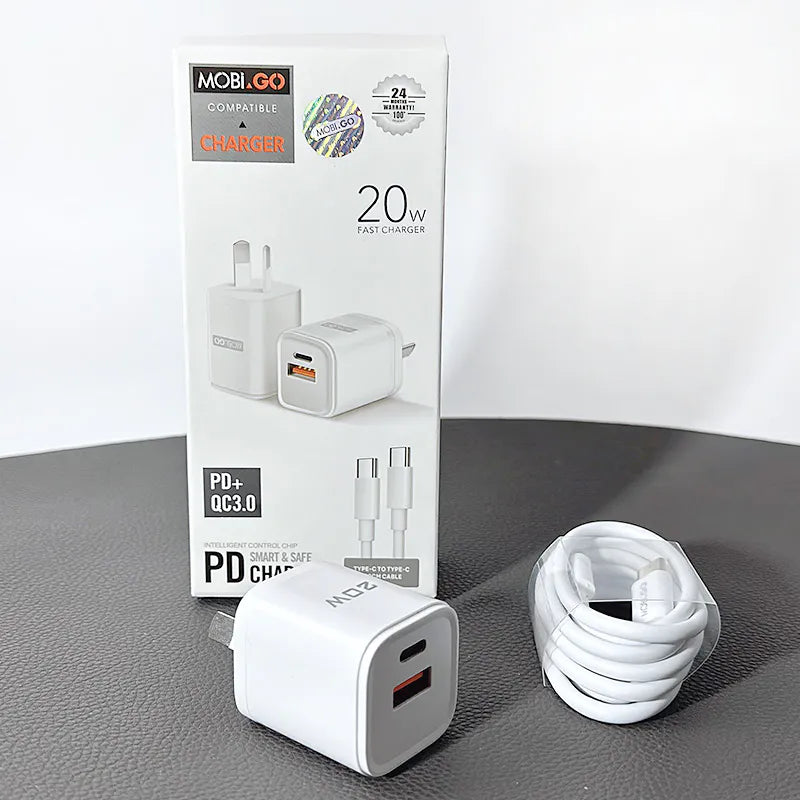 Mobigo TCS2081ACCC PD 20W wall charger with Type-C to C combo