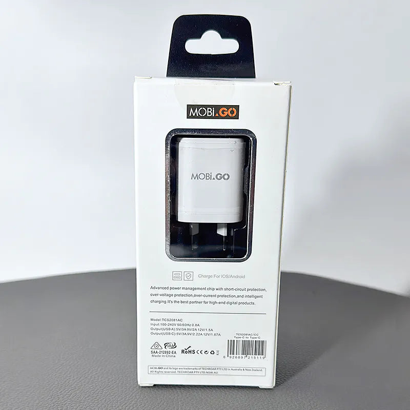 Mobigo TCS2081ACCC PD 20W wall charger with Type-C to C combo