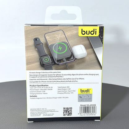 Budi WL4500B 3 in 1 MagFit Foldable Wireless Charger