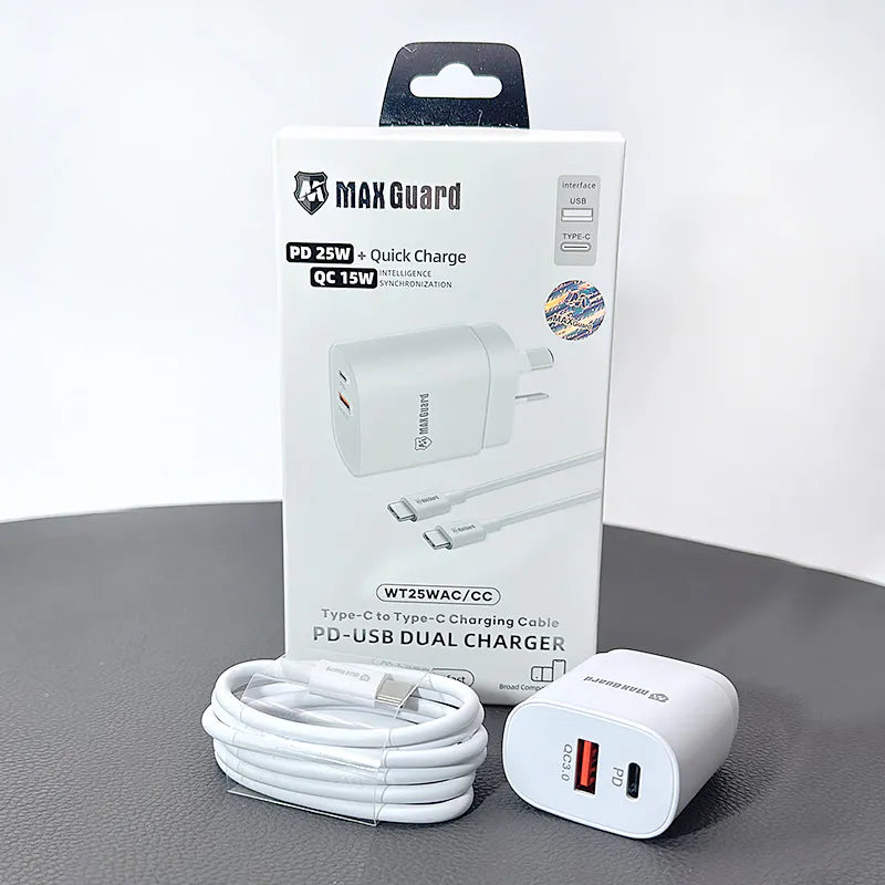 Maxguard WT25WAC/CC PD 25W wall charger with Type-C to C combo