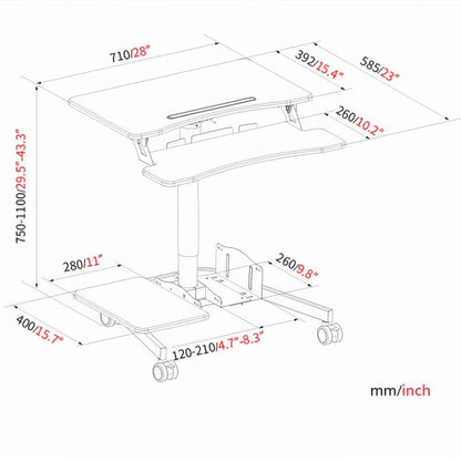 ONLINE Mobile WHEELY Sit Stand Desk Folding Work Station 710mm FDS108