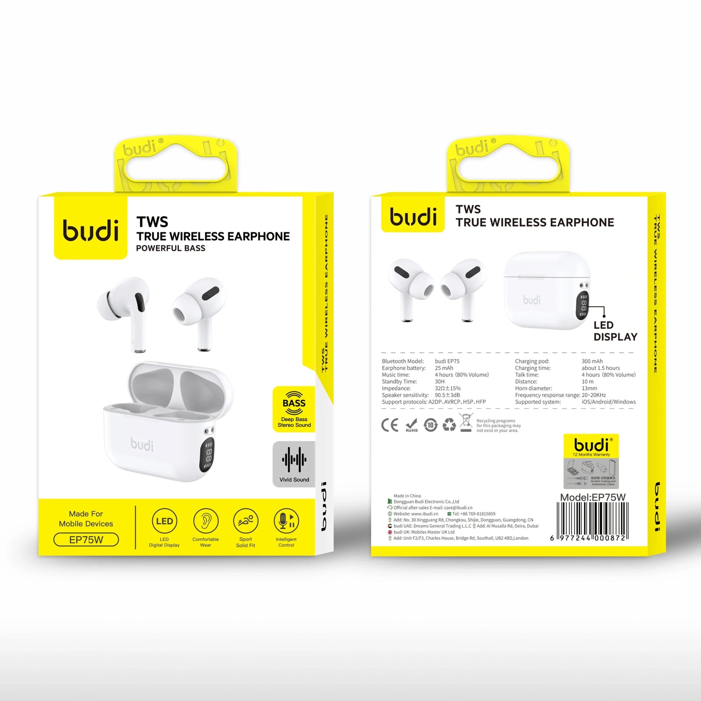 Budi EP75W TWS BASS Earphones