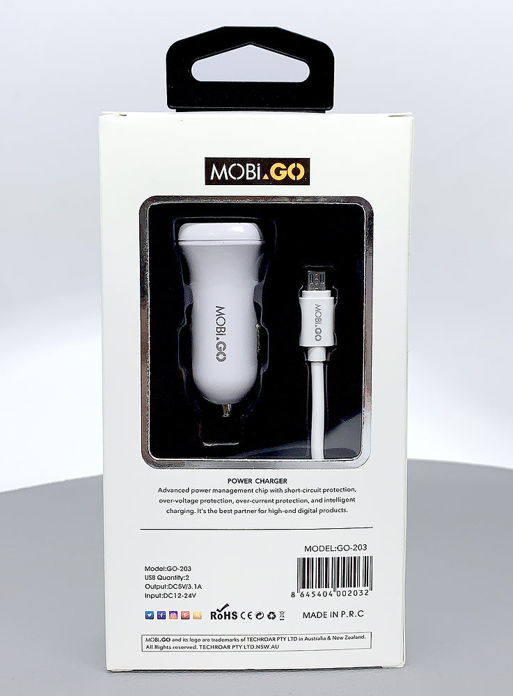 Mobigo GO203 3.1A 2USB Car Charger with USB-A to Micro Combo