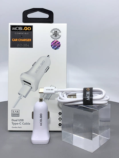 Mobigo GO204 3.1A 2USB Car Charger with USB-A to C Combo