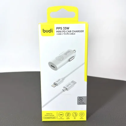 Budi PPS 33W Mini PD Car Charger with Type-C to iPh cable CC062TTLW