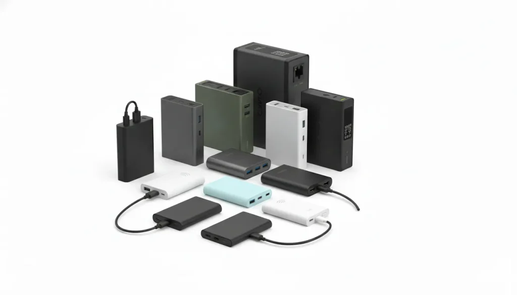 Various power bank designs suitable for charging smartphones, tablets, and laptops